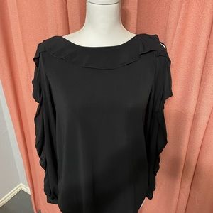 Ann Taylor Black Ruffled Flutter Sleeve Blouse